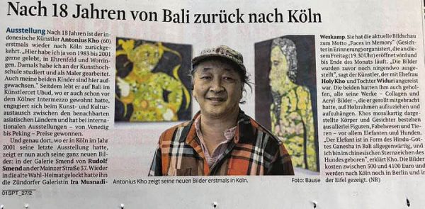 Presse: Künstler Antonius Kho von Bali zurück nach Köln