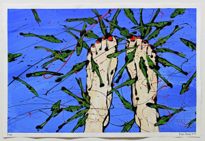 Fisch Nr. 10, Acryl, Lack, Tusche auf Papier, 2019, 800,00 EUR inkl. Abstandsrahmen aus Naturholz Marion Menzel, Flowers & Fish, Gemälde 13