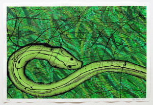 Fisch Nr. 2, Acryl, Lack, Tusche auf Papier, 2019, 800,00 EUR inkl. Abstandsrahmen aus Naturholz Marion Menzel, Flowers & Fish, Gemälde 14