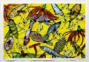 Fisch Nr. 2, Acryl, Lack, Tusche auf Papier, 2019, 800,00 EUR inkl. Abstandsrahmen aus Naturholz Marion Menzel, Flowers & Fish, Gemälde 15