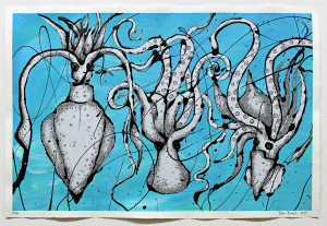 Fisch Nr. 13, Acryl, Lack, Tusche auf Papier, 2019, 800,00 EUR inkl. Abstandsrahmen aus Naturholz Marion Menzel, Flowers & Fish, Gemälde 16