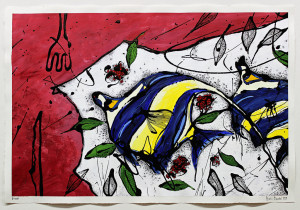 Fisch Nr. 14, Acryl, Lack, Tusche auf Papier, 2019, 800,00 EUR inkl. Abstandsrahmen aus Naturholz Marion Menzel, Flowers & Fish, Gemälde 17