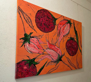 Blumen I, Acryl, Lack und Tusche auf Leinwand, 180 x 135 cm, 2020, 3.500,00 EUR Marion Menzel, Flowers & Fish, Gemälde 2