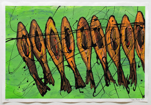 Fisch Nr. 18, Acryl, Lack, Tusche auf Papier, 2019, 800,00 EUR inkl. Abstandsrahmen aus Naturholz Marion Menzel, Flowers & Fish, Gemälde 21