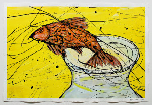 Fisch Nr. 19, Acryl, Lack, Tusche auf Papier, 2019, 800,00 EUR inkl. Abstandsrahmen aus Naturholz Marion Menzel, Flowers & Fish, Gemälde 22