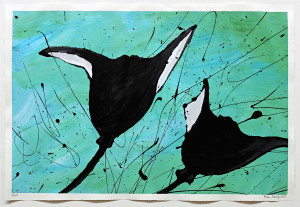 Fisch Nr. 20, Acryl, Lack, Tusche auf Papier, 2019, 800,00 EUR inkl. Abstandsrahmen aus Naturholz Marion Menzel, Flowers & Fish, Gemälde 23