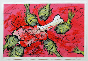 Fisch Nr. 21, Acryl, Lack, Tusche auf Papier, 2019, 800,00 EUR inkl. Abstandsrahmen aus Naturholz Marion Menzel, Flowers & Fish, Gemälde 24