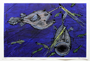 Fisch Nr. 22, Acryl, Lack, Tusche auf Papier, 2019, 800,00 EUR inkl. Abstandsrahmen aus Naturholz Marion Menzel, Flowers & Fish, Gemälde 26