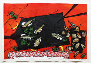Fisch Nr. 23, Acryl, Lack, Tusche auf Papier, 2019, 800,00 EUR inkl. Abstandsrahmen aus Naturholz Marion Menzel, Flowers & Fish, Gemälde 27