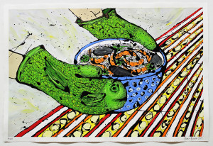 Fisch Nr. 24, Acryl, Lack, Tusche auf Papier, 2019, 800,00 EUR inkl. Abstandsrahmen aus Naturholz Marion Menzel, Flowers & Fish, Gemälde 28