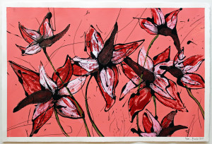 Blumen III, Acryl, Lack, Tusche auf Papier, 2017, 800,00 EUR inkl. Abstandsrahmen aus Naturholz Marion Menzel, Flowers & Fish, Gemälde 29