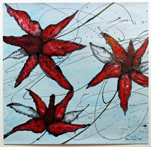 Blumen IV, Acryl, Lack, Tusche auf Papier, 2017, 800,00 EUR inkl. Abstandsrahmen aus Naturholz Marion Menzel, Flowers & Fish, Gemälde 32