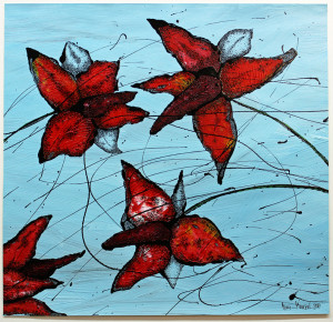 Blumen Nr. 17, Acryl, Lack, Tusche auf Papier, 2017, 800,00 EUR inkl. Abstandsrahmen aus Naturholz Marion Menzel, Flowers & Fish, Gemälde 33