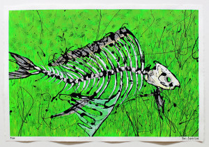 Fisch Nr. 1,56 x 39 cm, 2019, 650,00 EUR o. Rahmen, 800,00 EUR inkl. Abstandsrahmen aus Naturholz Marion Menzel, Flowers & Fish, Gemälde 4