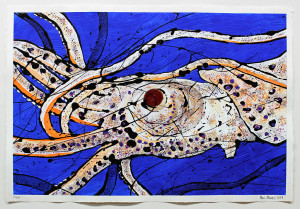 Fisch Nr. 6, Acryl, Lack, Tusche auf Papier, 2019, 800,00 EUR inkl. Abstandsrahmen aus Naturholz Marion Menzel, Flowers & Fish, Gemälde 9