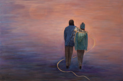 Reconciliation, Acrylic, 23kt Gold Leaf, Washi Paper on Canvas, Size: 60x90 cm, 2.300 EUR Rajul Shah, Paar am Strand