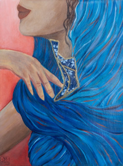 Healing Vishuddha, Medium: Acrylic, 23kt Gold Leaf, Washi Paper on Canvas, Size: 9 x 12in, 2021 Rajul Shah,